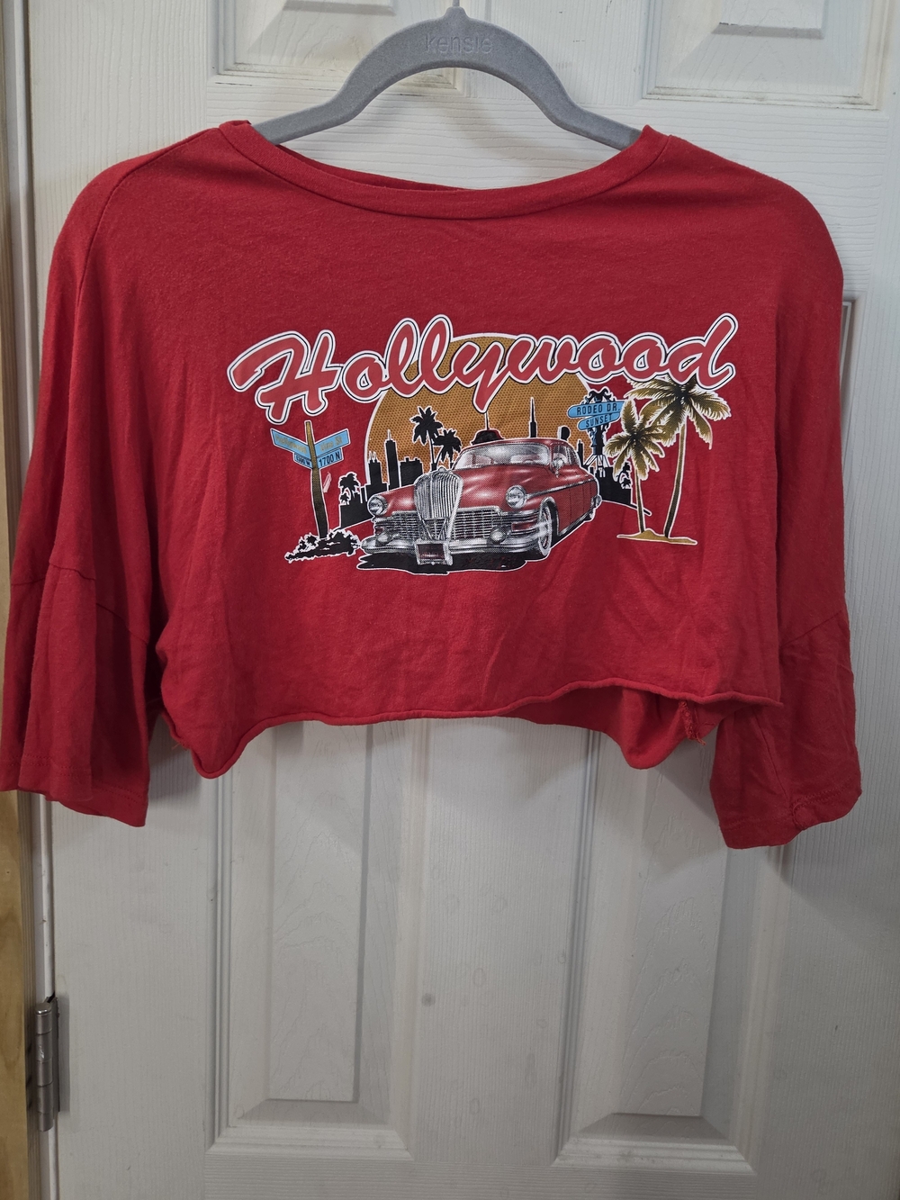 Hollywood Graphic Crop Top Papaya Red #0188